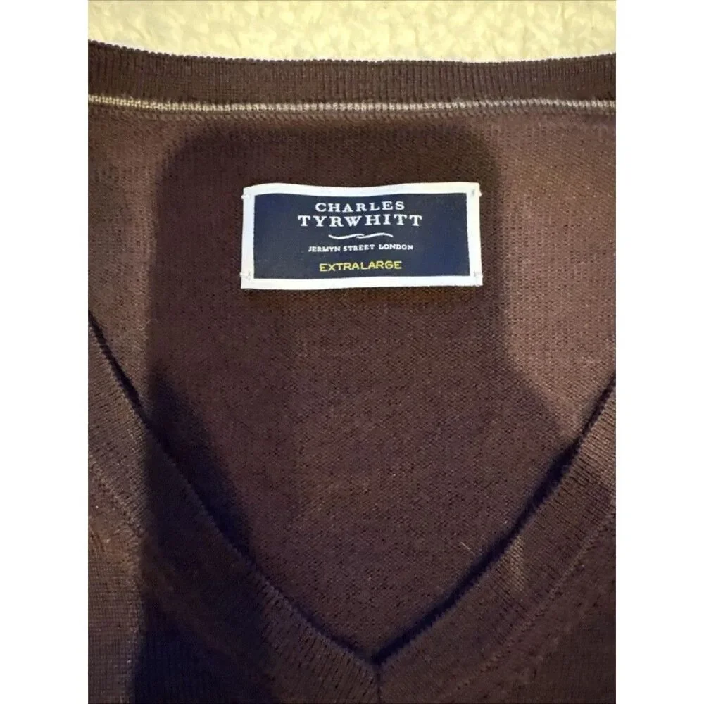 Charles Tyrwhitt Cardigan Sweater V-Neck‎ Mens X-Large Purple 100%Merino Wool